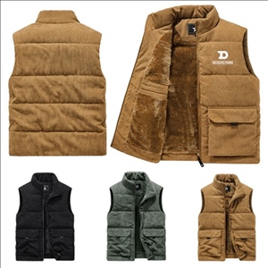 Men's Autumn Winter Warm Sleeveless Coat Stand Collar Padded Waistcoat Corduroy